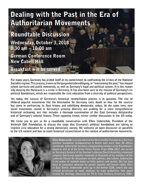 "Dealing with the Past in the Era of Authoritarian Movements" – Faculty Roundtable with Dr. Uebershaer, President of the Boell Foundation