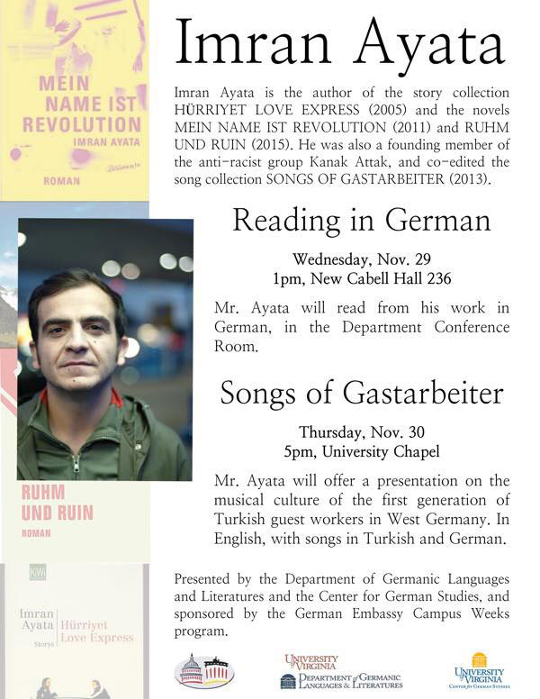 Imran Ayata, German Author in Residence: Presentation of "Songs of Gastarbeiter"