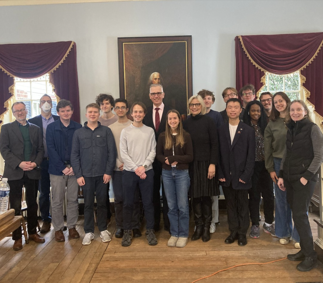 Photo of german students with Dirk Kranen and Antje Frehse, two members of the German Embassy in DC